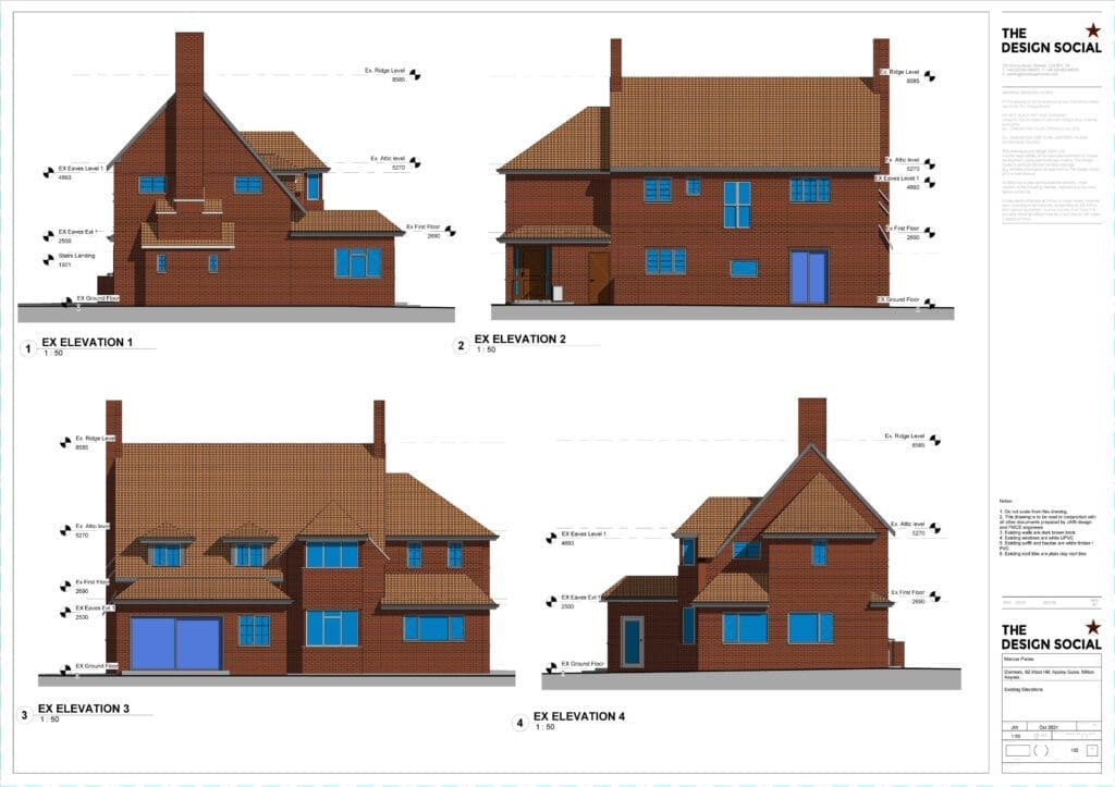 Sample building regulations drawing – existing elevations