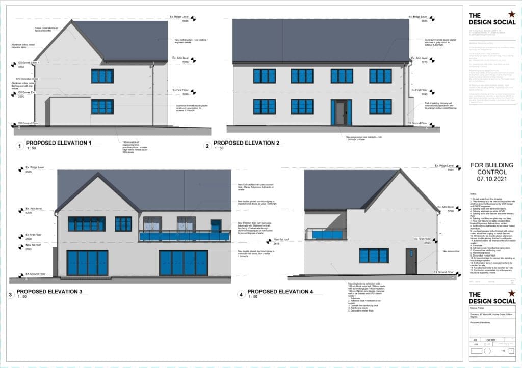 Sample building regulations drawing – proposed elevations