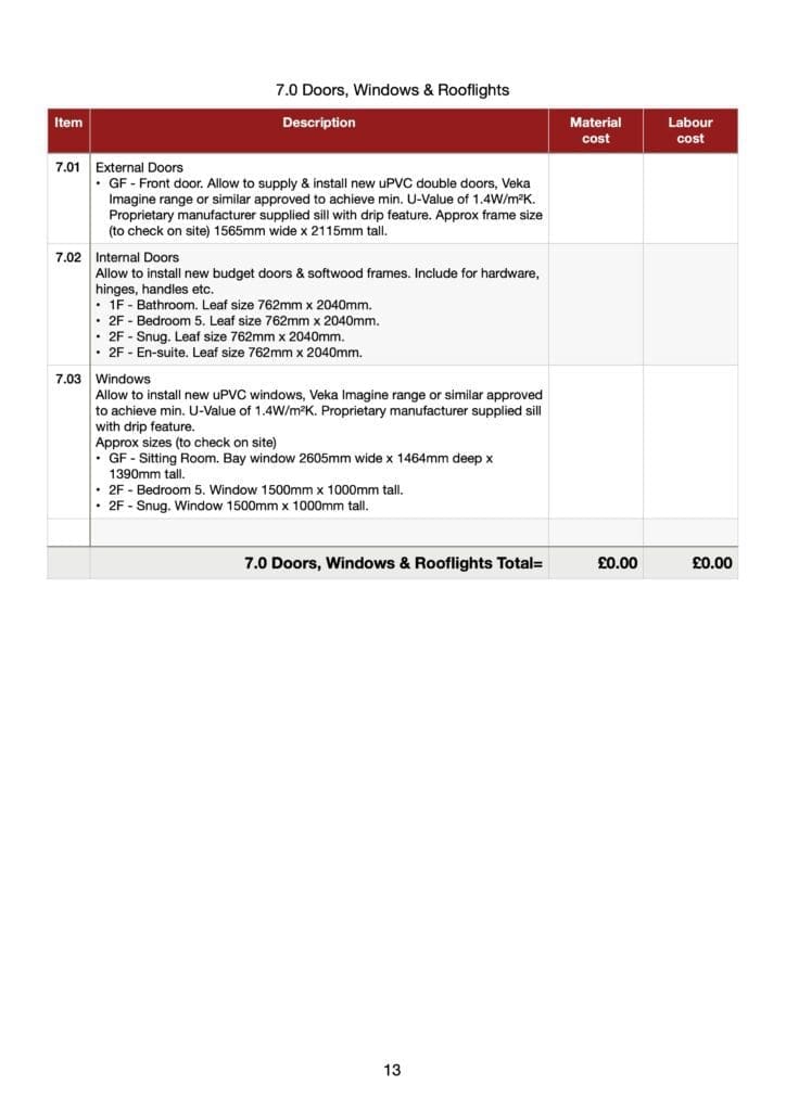 Sample schedule of works – page 8