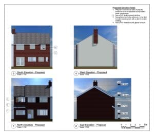 Proposed elevation drawings for a second storey extension in Long Lawford, Rugby