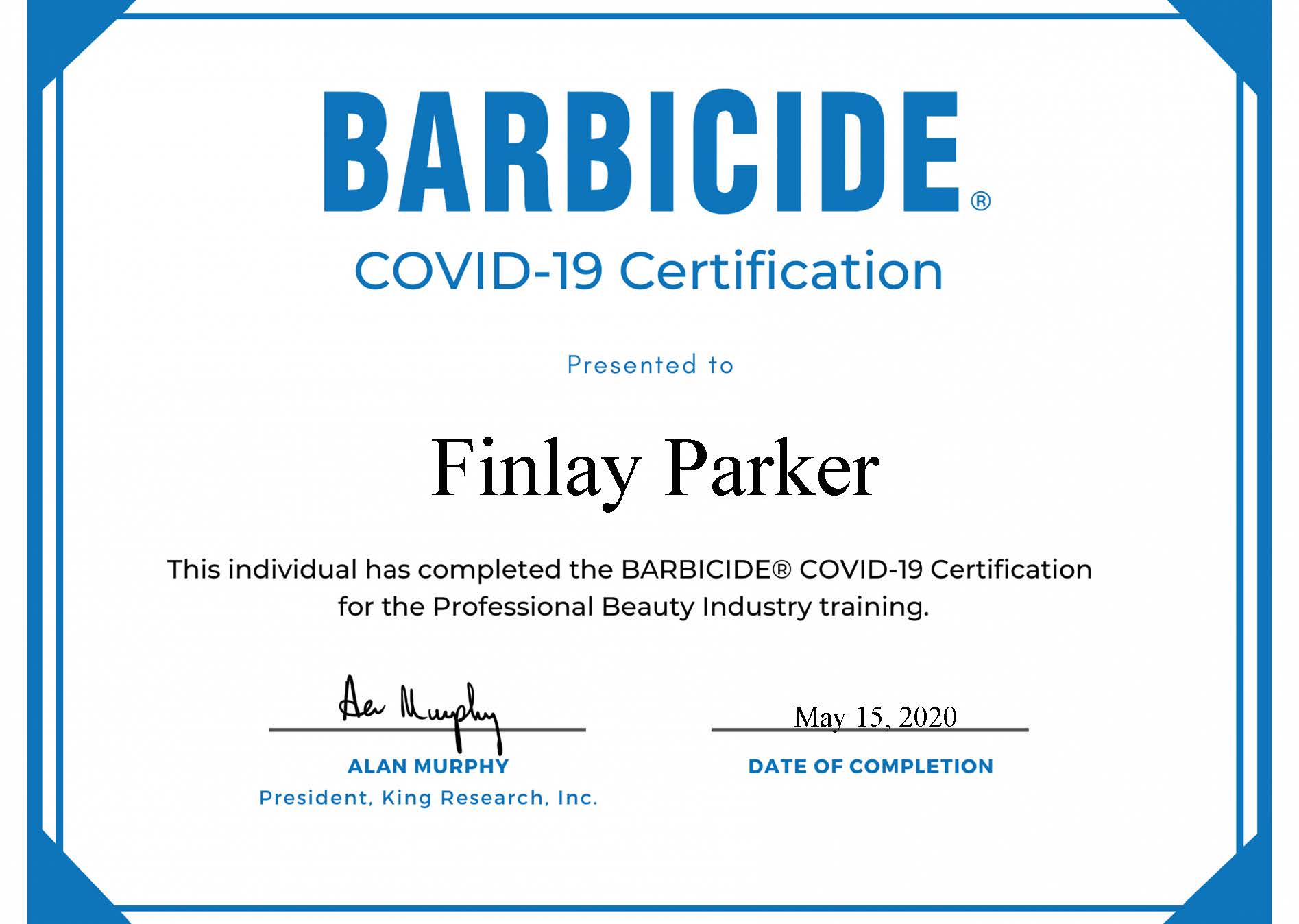 Covid-Barbicide-Certification Covid Barbicide Certification